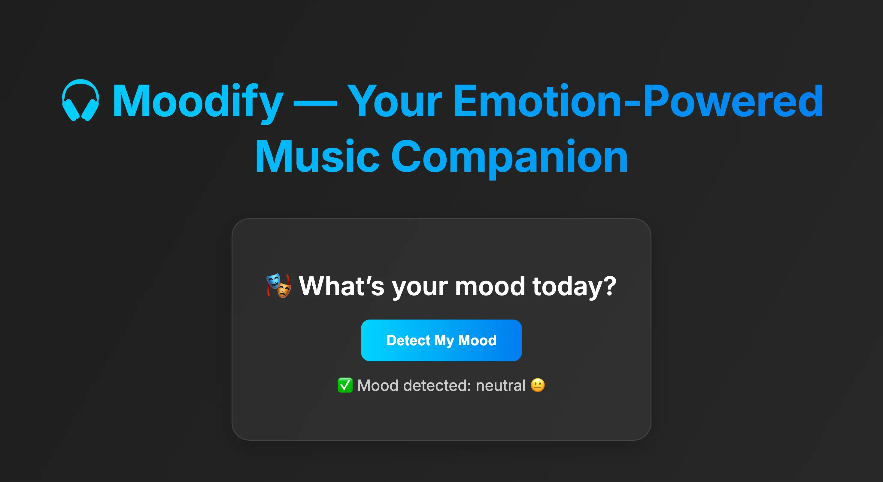 Moodify emotion-based music app screenshot